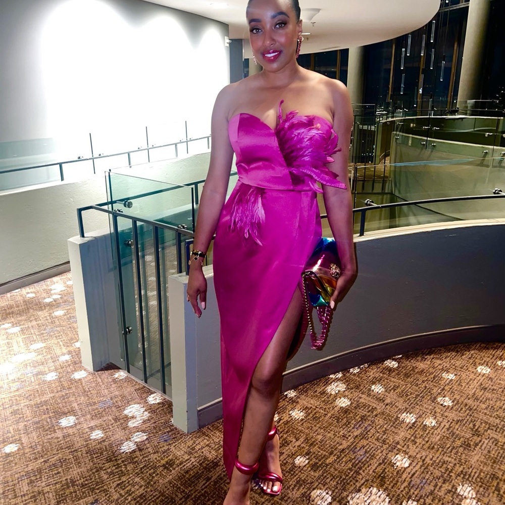 Fashion Nova Pink Strapless Slit Gown